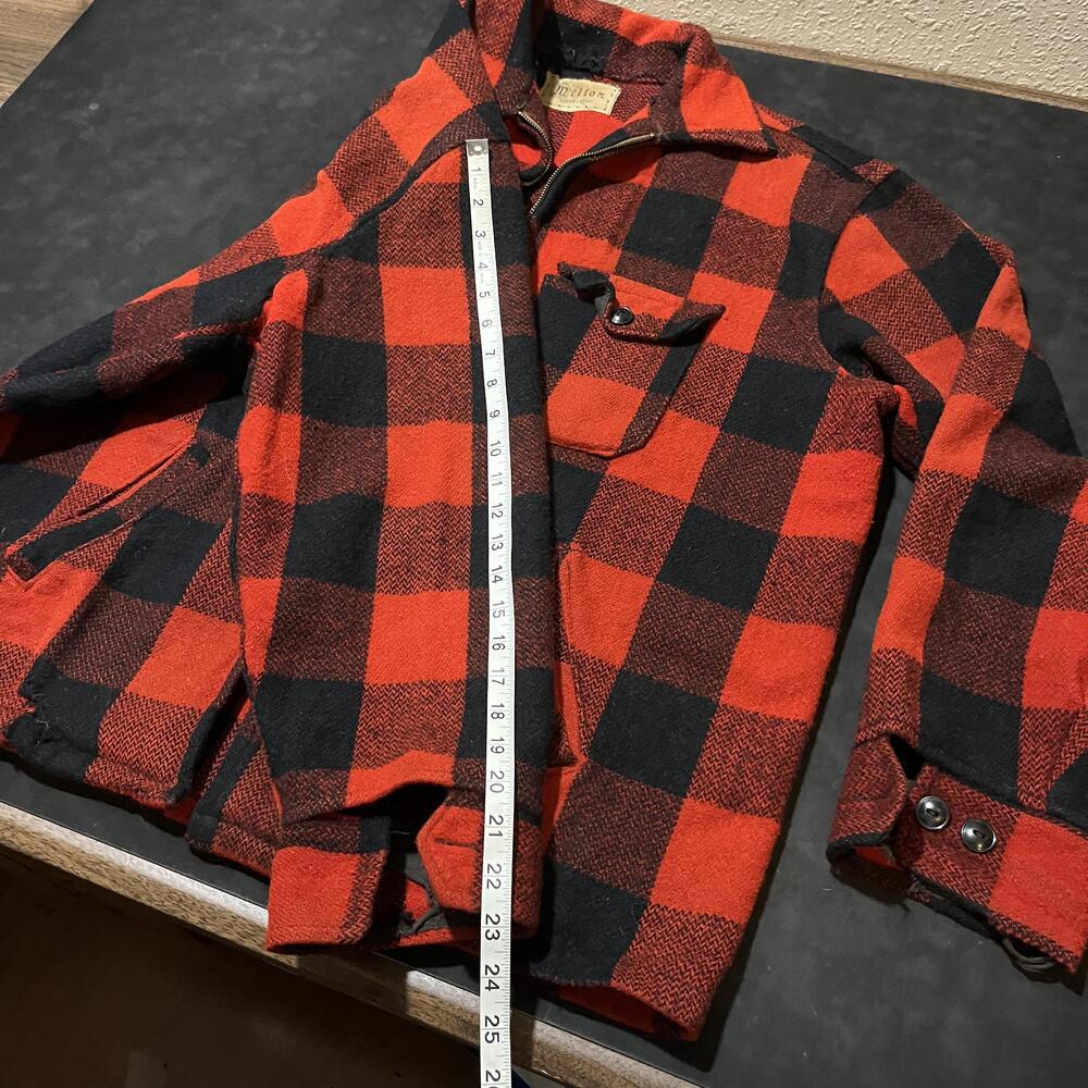 Vintage Melton Mackinaw 50s Jacket Mens Medium Red Black Buffalo Plaid Wool Zip - Picture 12 of 14